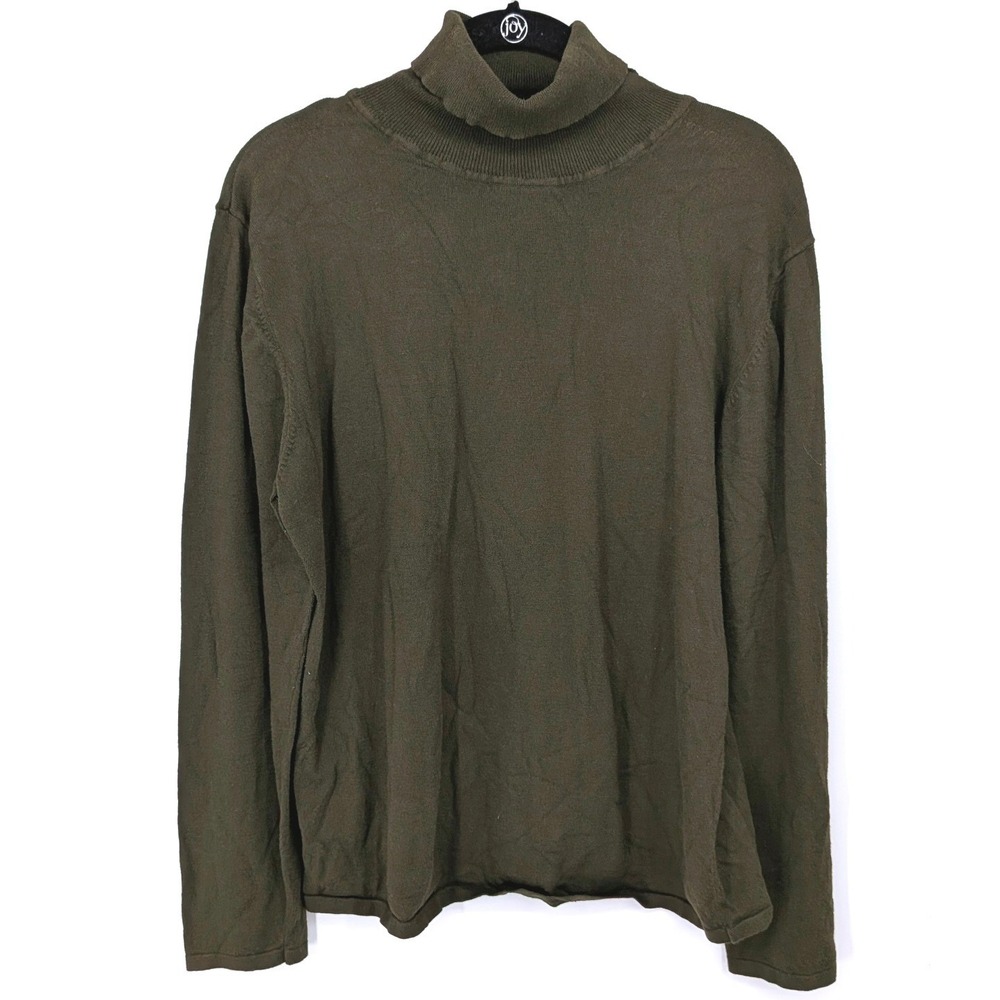 Chicos Turtleneck Sweater Women Medium Olive Green Lightweight Knit Long Sleeve